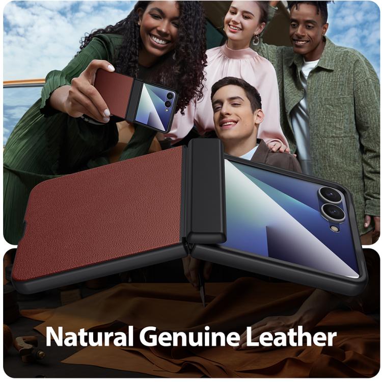 For Galaxy Z Flip7 5G HD Film Integrated Spray-painted Genuine Leather Phone Case
