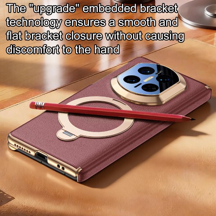 For Huawei Mate X7 360-degree Magnetic Holder Dual-axis Vegan Leather Phone Case