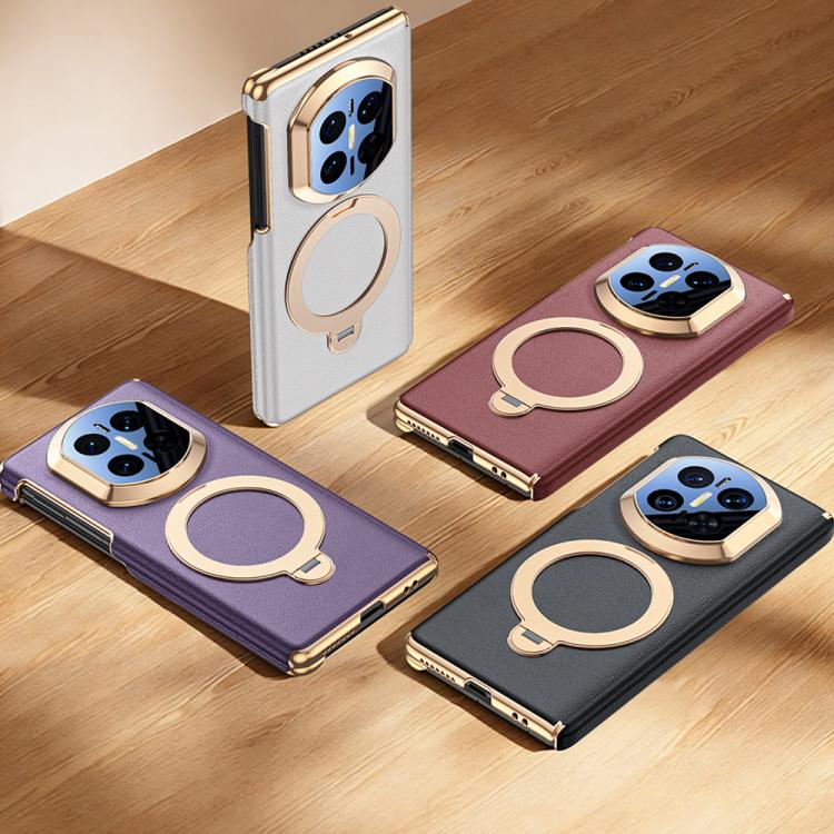For Huawei Mate X7 360-degree Magnetic Holder Dual-axis Vegan Leather Phone Case