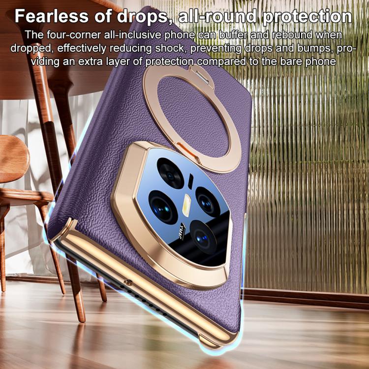 For Huawei Mate X7 360-degree Magnetic Holder Dual-axis Vegan Leather Phone Case