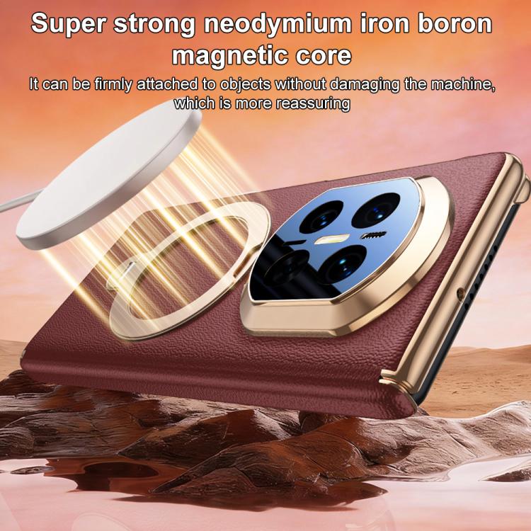 For Huawei Mate X7 360-degree Magnetic Holder Dual-axis Vegan Leather Phone Case