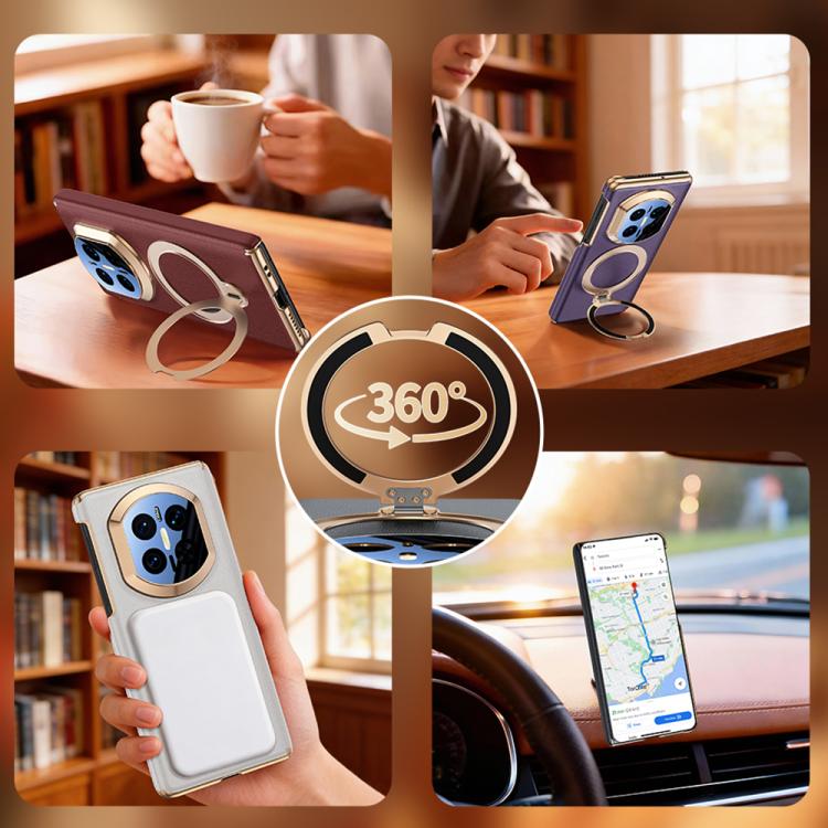 For Huawei Mate X7 360-degree Magnetic Holder Dual-axis Vegan Leather Phone Case