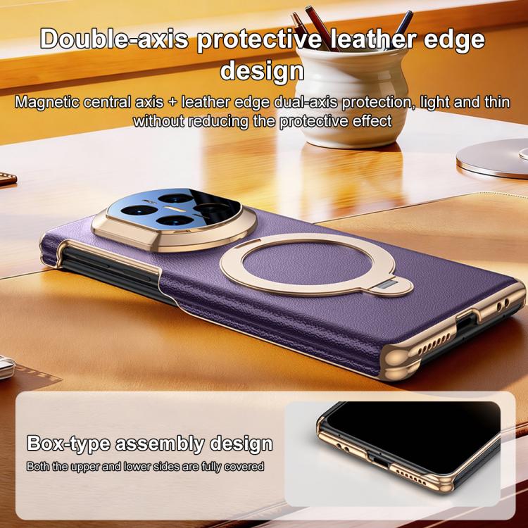 For Huawei Mate X7 360-degree Magnetic Holder Dual-axis Vegan Leather Phone Case