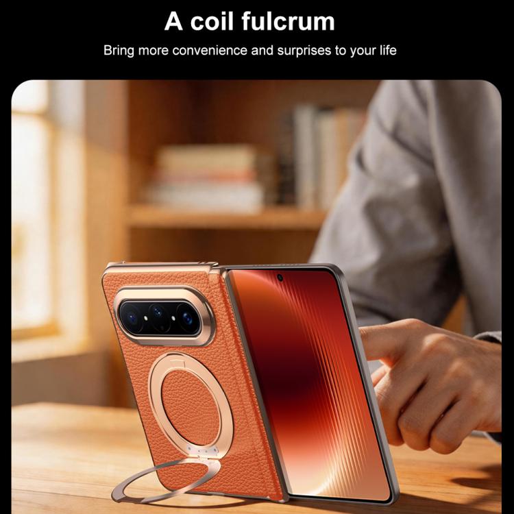 For Huawei Pura X Max 360 Degree Rotating Magnetic Holder Genuine Leather Dual-axis Phone Case