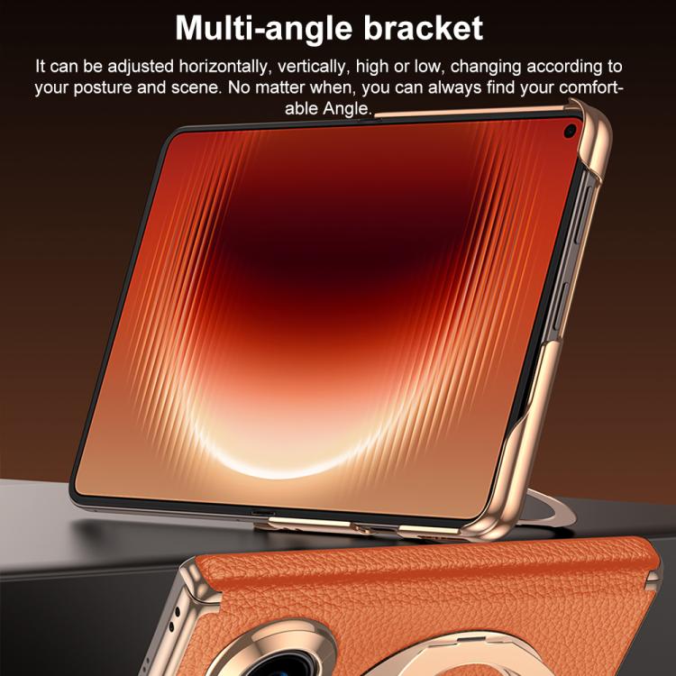 For Huawei Pura X Max 360 Degree Rotating Magnetic Holder Genuine Leather Dual-axis Phone Case