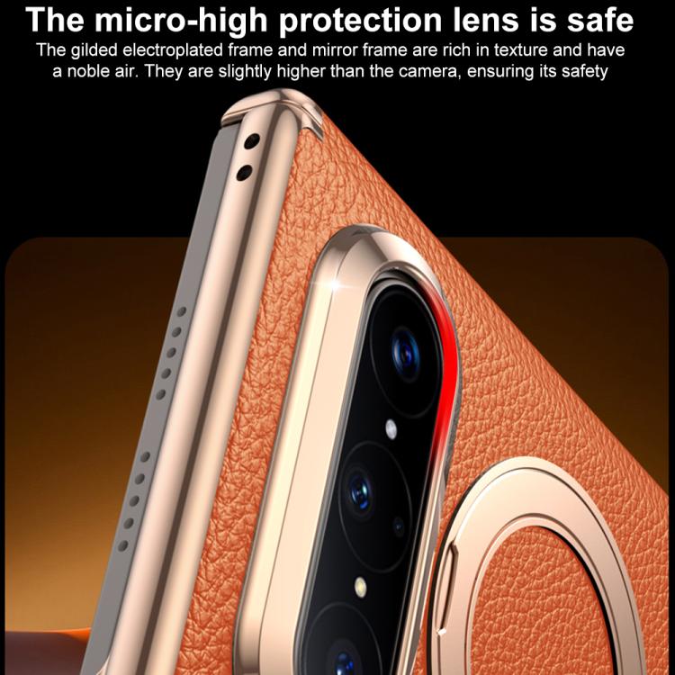 For Huawei Pura X Max 360 Degree Rotating Magnetic Holder Genuine Leather Dual-axis Phone Case