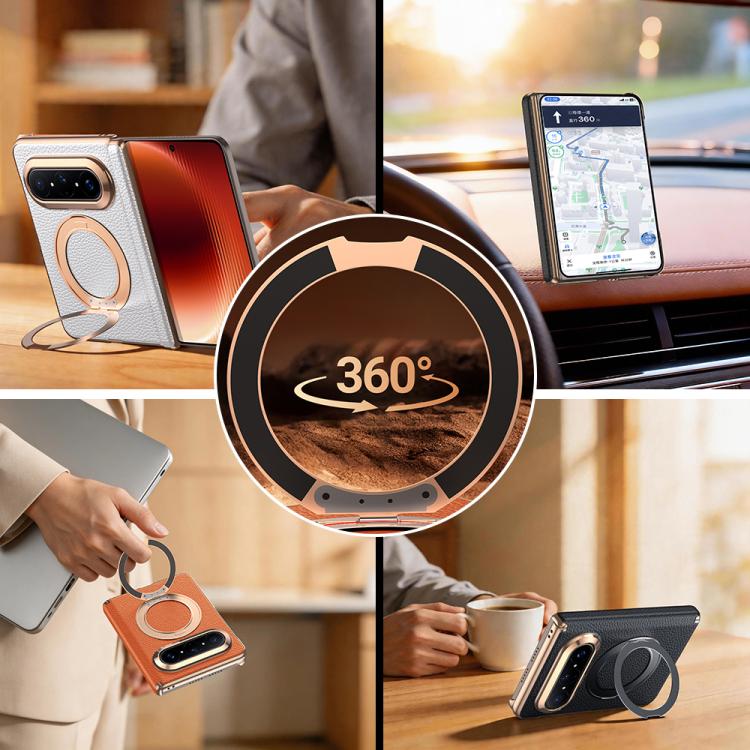 For Huawei Pura X Max 360 Degree Rotating Magnetic Holder Genuine Leather Dual-axis Phone Case
