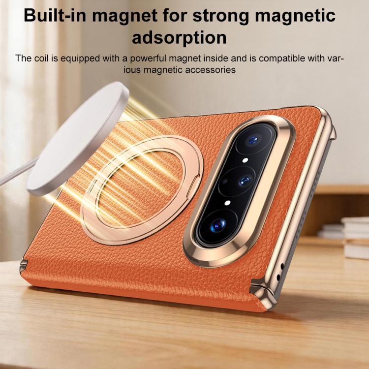 For Huawei Pura X Max 360 Degree Rotating Magnetic Holder Genuine Leather Dual-axis Phone Case