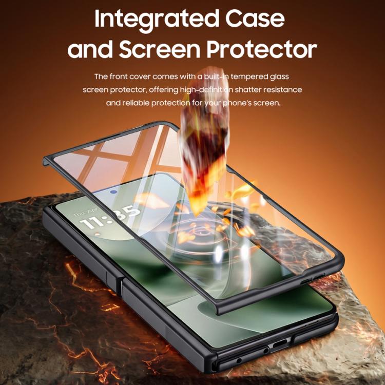 For Motorola Razr Fold 5G Film Integrated Spring Central Axis Holder Vegan Leather Phone Case