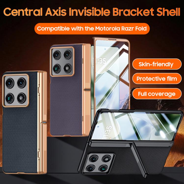 For Motorola Razr Fold 5G Film Integrated Spring Central Axis Holder Vegan Leather Phone Case