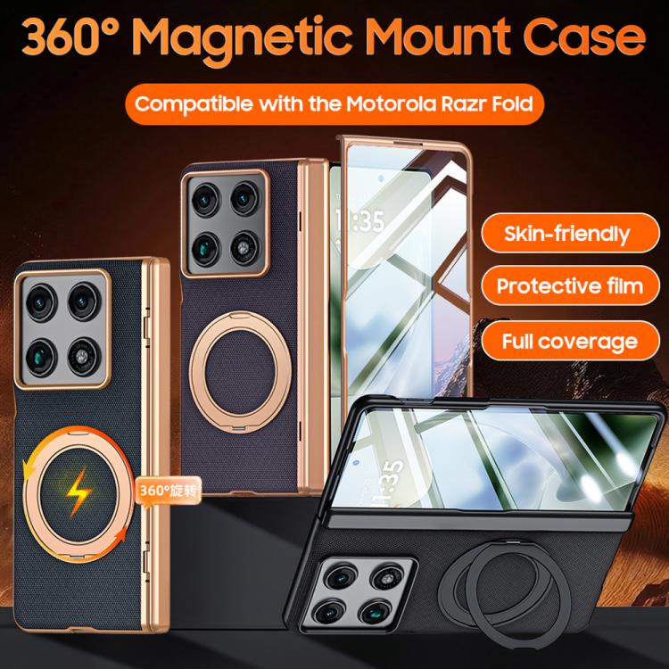 For Motorola Razr Fold 5G 360 Degree Magnetic Holder Film Integrated Vegan Leather Phone Case