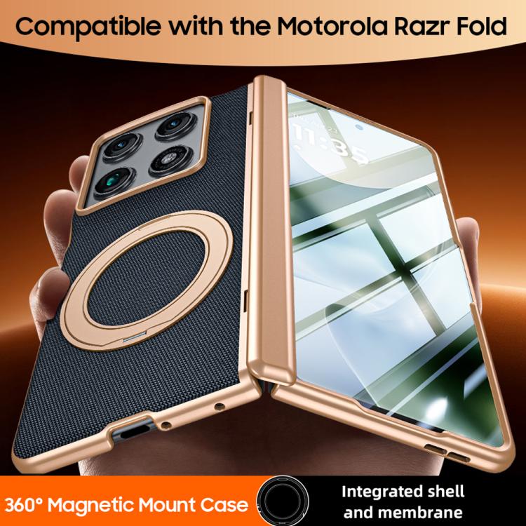 For Motorola Razr Fold 5G 360 Degree Magnetic Holder Film Integrated Vegan Leather Phone Case