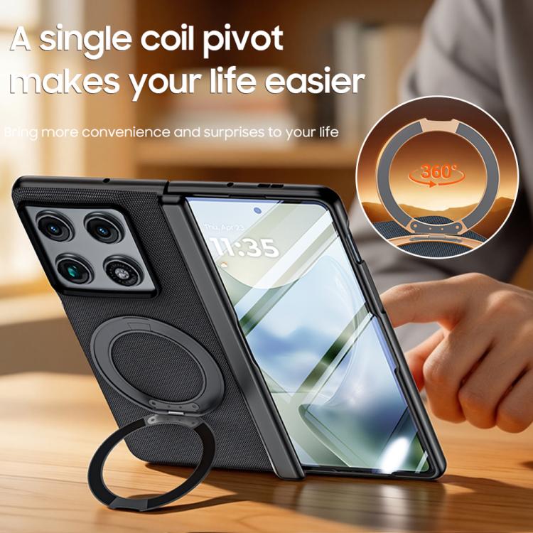 For Motorola Razr Fold 5G 360 Degree Magnetic Holder Film Integrated Vegan Leather Phone Case
