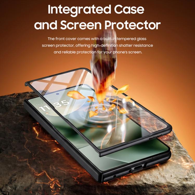 For Motorola Razr Fold 5G 360 Degree Magnetic Holder Film Integrated Vegan Leather Phone Case