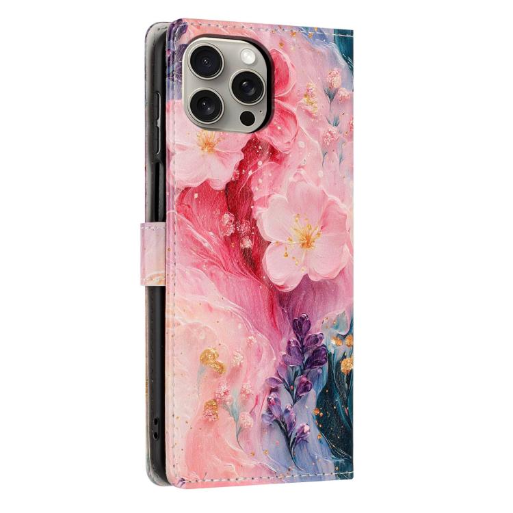 For iPhone 15 Pro Max Colorful Painting Vegan Leather Phone Case with Lanyard