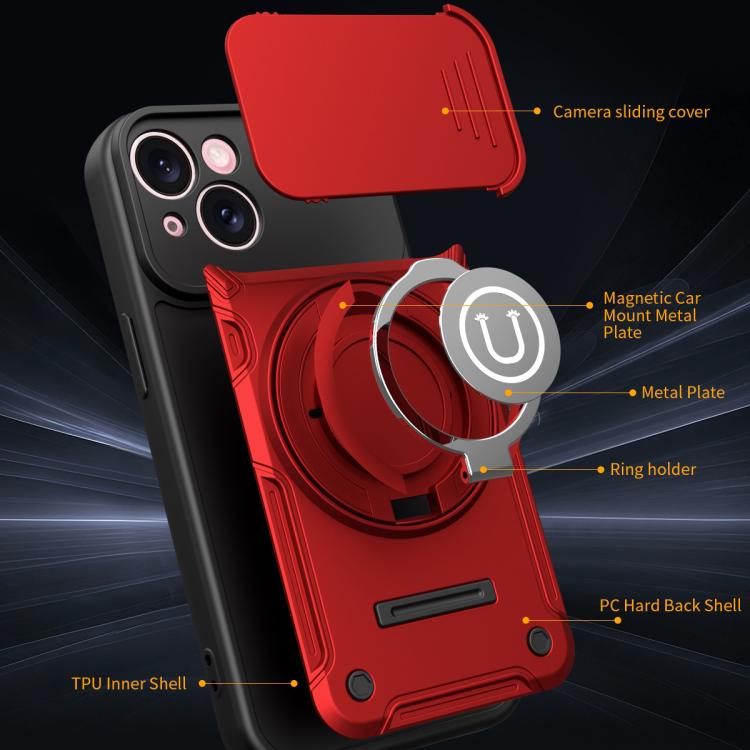 For iPhone 15 Sliding Camshield Holder Magnetic Phone Case