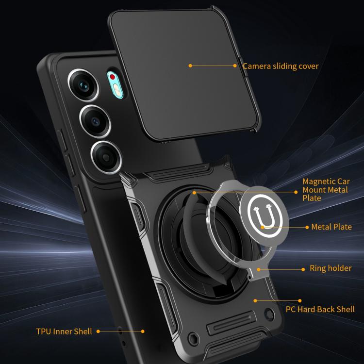 For Tecno Camon 40 4G Global Sliding Camshield Holder Magnetic Phone Case