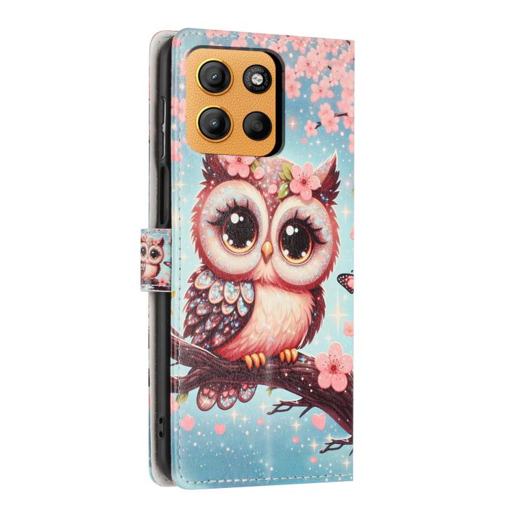 For Moto G17 /  G17 Power 4G Colorful Painting Vegan Leather Phone Case with Lanyard