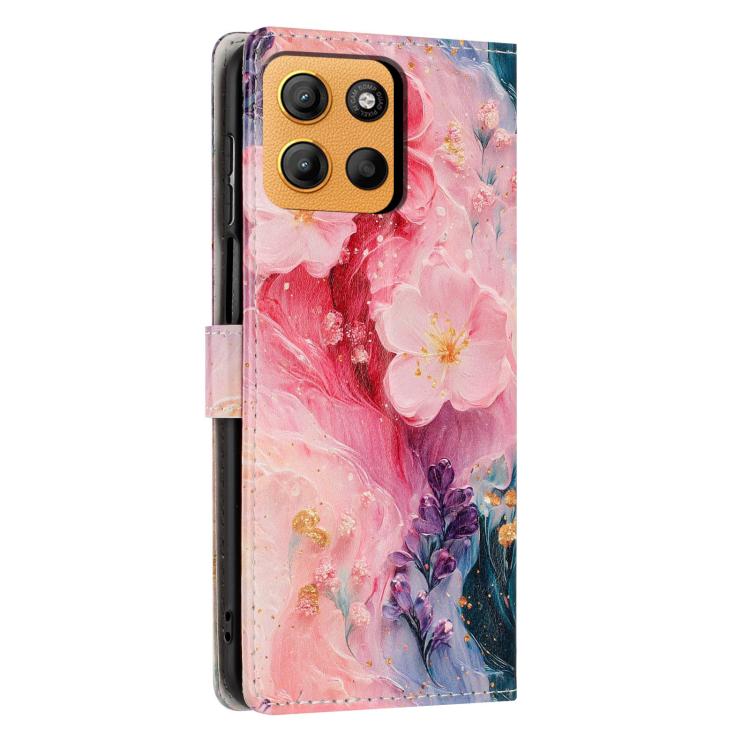 For Moto G17 /  G17 Power 4G Colorful Painting Vegan Leather Phone Case with Lanyard