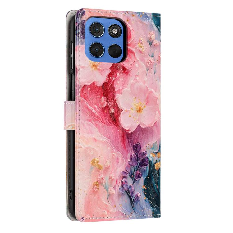 For Moto G100s 5G Colorful Painting Vegan Leather Phone Case with Lanyard