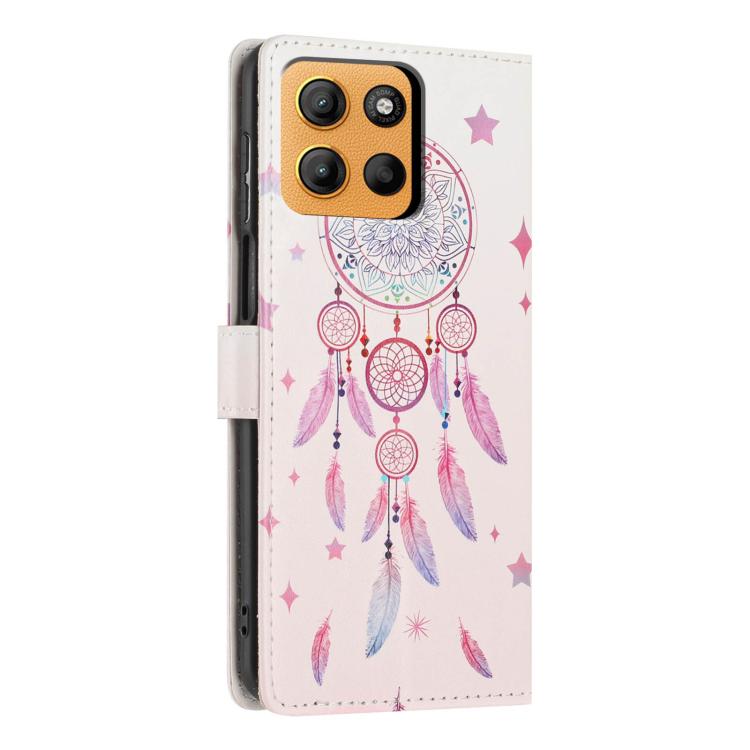 For Moto G15 Colorful Painting Vegan Leather Phone Case with Lanyard