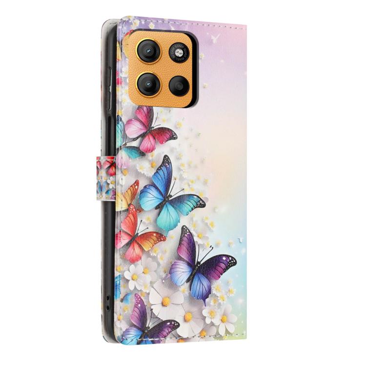 For Moto G15 Colorful Painting Vegan Leather Phone Case with Lanyard