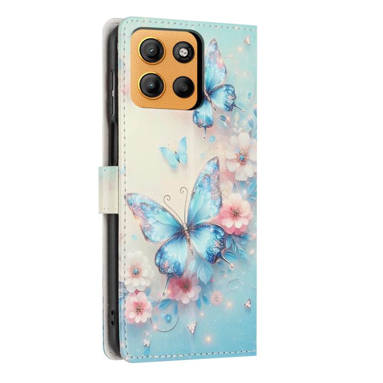 For Moto G15 Colorful Painting Vegan Leather Phone Case with Lanyard