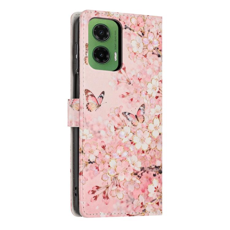 For Moto G35 Colorful Painting Vegan Leather Phone Case with Lanyard