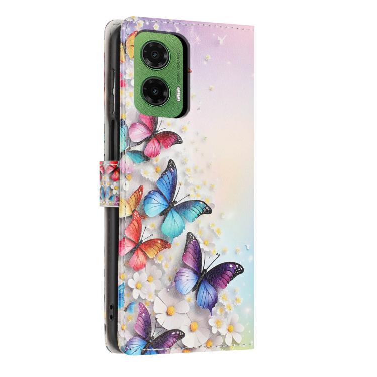 For Moto G35 Colorful Painting Vegan Leather Phone Case with Lanyard