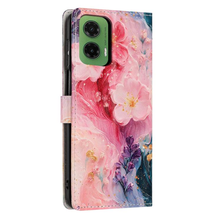 For Moto G35 Colorful Painting Vegan Leather Phone Case with Lanyard