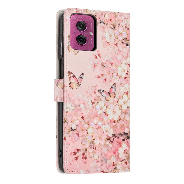 For Moto G55 Colorful Painting Vegan Leather Phone Case with Lanyard