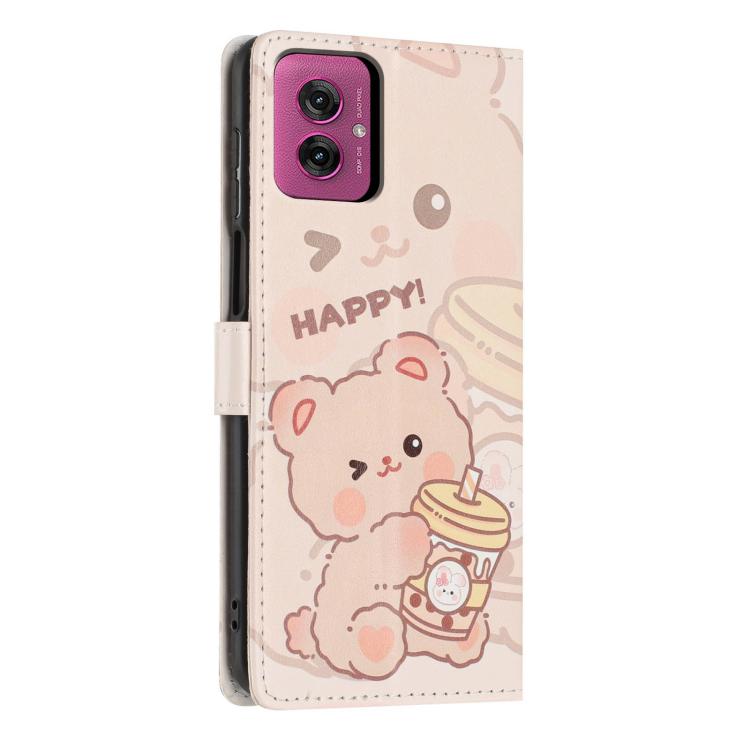 For Moto G55 Colorful Painting Vegan Leather Phone Case with Lanyard
