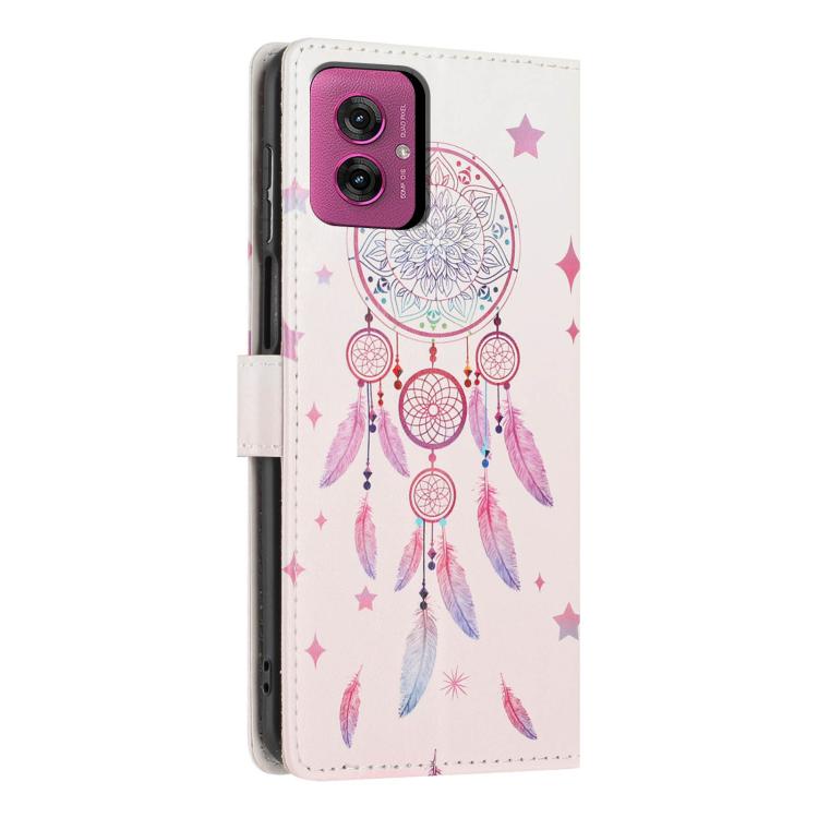 For Moto G55 Colorful Painting Vegan Leather Phone Case with Lanyard