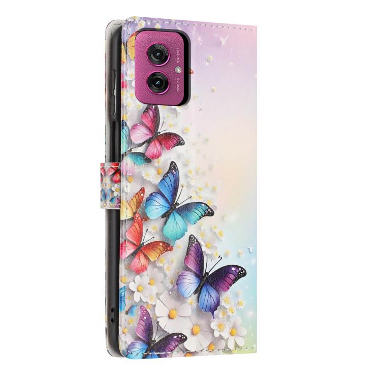 For Moto G55 Colorful Painting Vegan Leather Phone Case with Lanyard