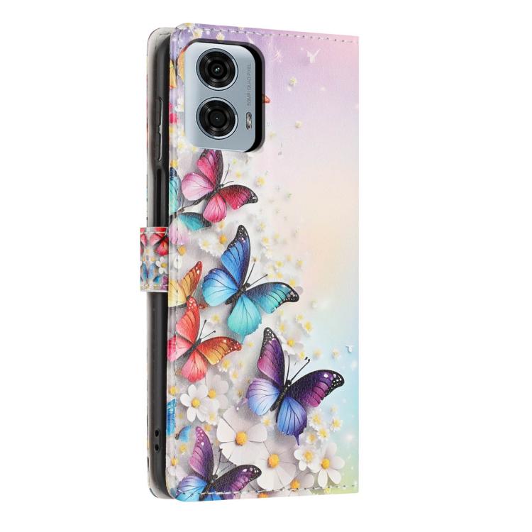 For Moto G24 Power Colorful Painting Vegan Leather Phone Case with Lanyard
