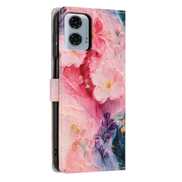 For Moto G24 Power Colorful Painting Vegan Leather Phone Case with Lanyard