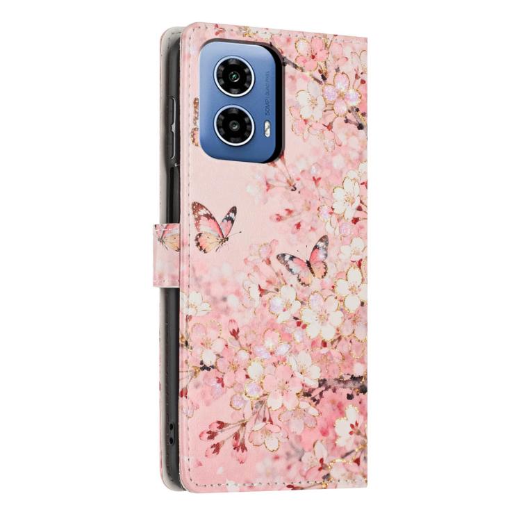 For Moto G34 Colorful Painting Vegan Leather Phone Case with Lanyard