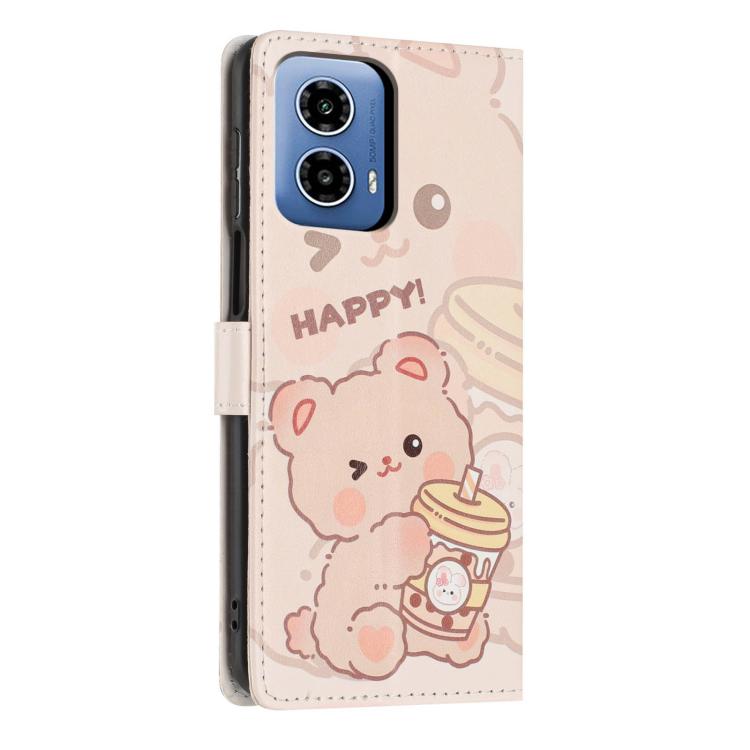 For Moto G34 Colorful Painting Vegan Leather Phone Case with Lanyard