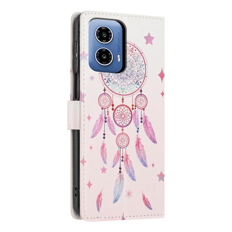 For Moto G34 Colorful Painting Vegan Leather Phone Case with Lanyard