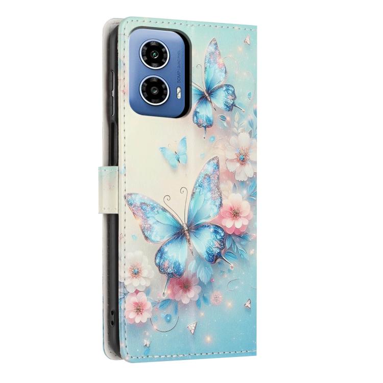 For Moto G34 Colorful Painting Vegan Leather Phone Case with Lanyard