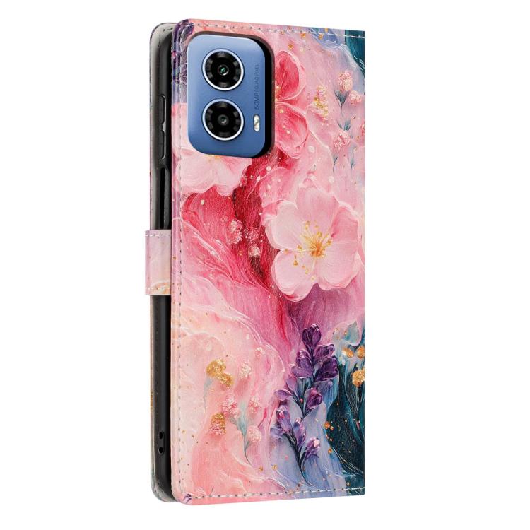 For Moto G34 Colorful Painting Vegan Leather Phone Case with Lanyard