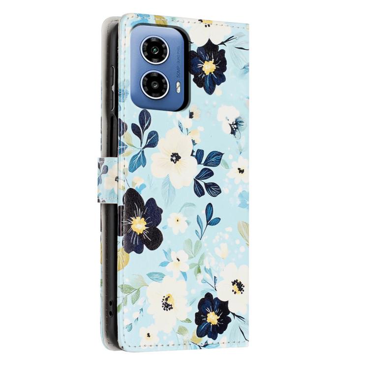 For Moto G34 Colorful Painting Vegan Leather Phone Case with Lanyard