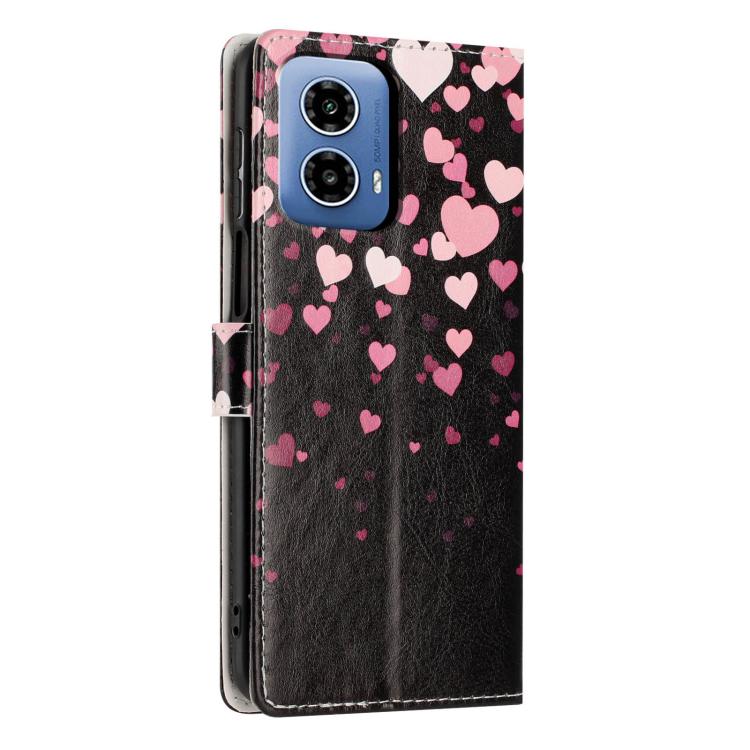 For Moto G34 Colorful Painting Vegan Leather Phone Case with Lanyard