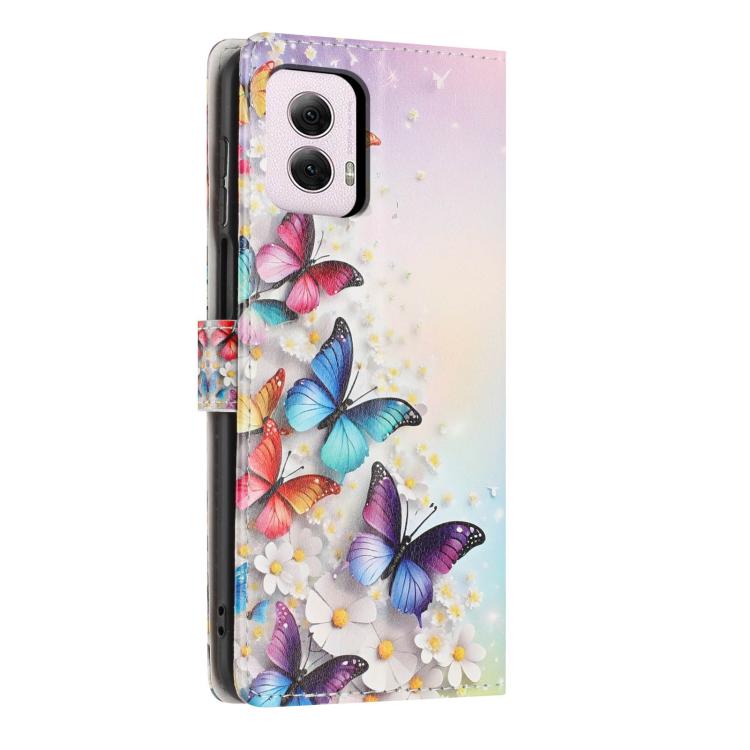 For Moto G Power 2024 Colorful Painting Vegan Leather Phone Case with Lanyard