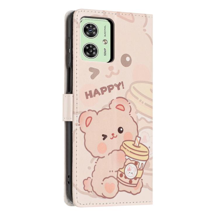 For Moto G54 Colorful Painting Vegan Leather Phone Case with Lanyard