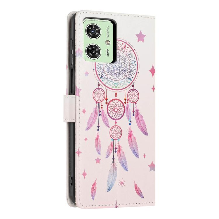 For Moto G54 Colorful Painting Vegan Leather Phone Case with Lanyard
