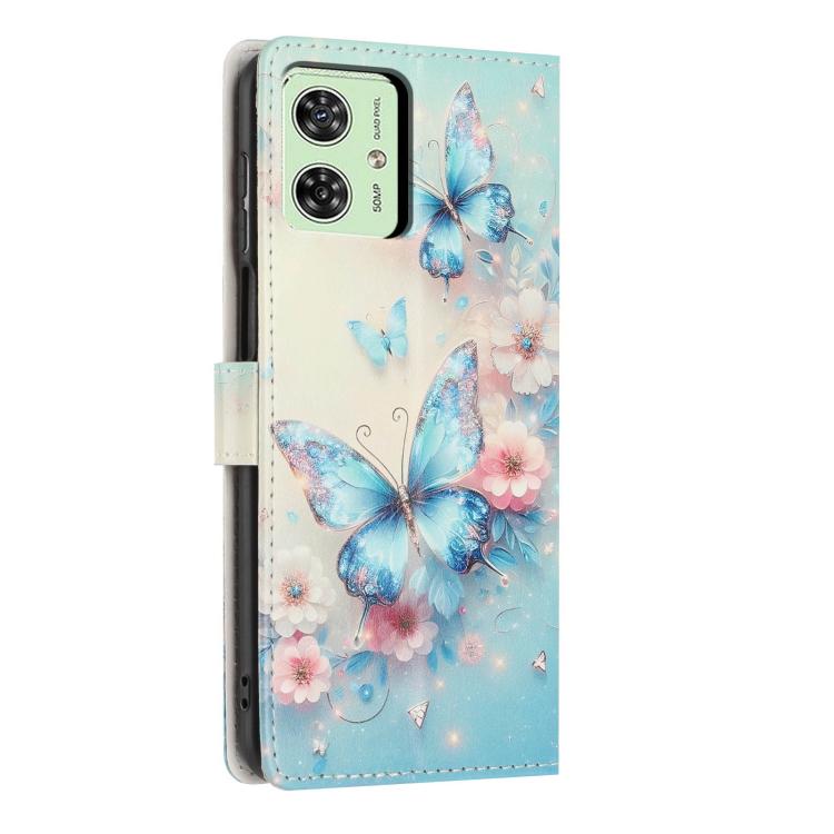 For Moto G54 Colorful Painting Vegan Leather Phone Case with Lanyard