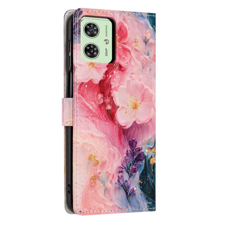 For Moto G54 Colorful Painting Vegan Leather Phone Case with Lanyard