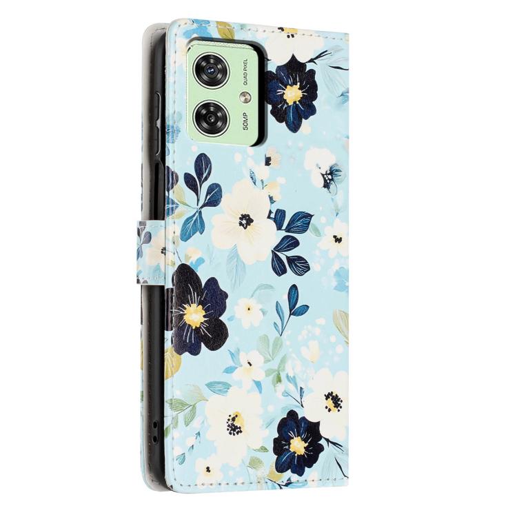 For Moto G54 Colorful Painting Vegan Leather Phone Case with Lanyard