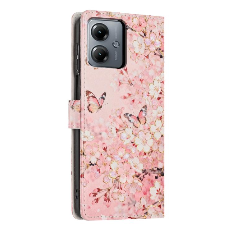 For Moto G14 Colorful Painting Vegan Leather Phone Case with Lanyard